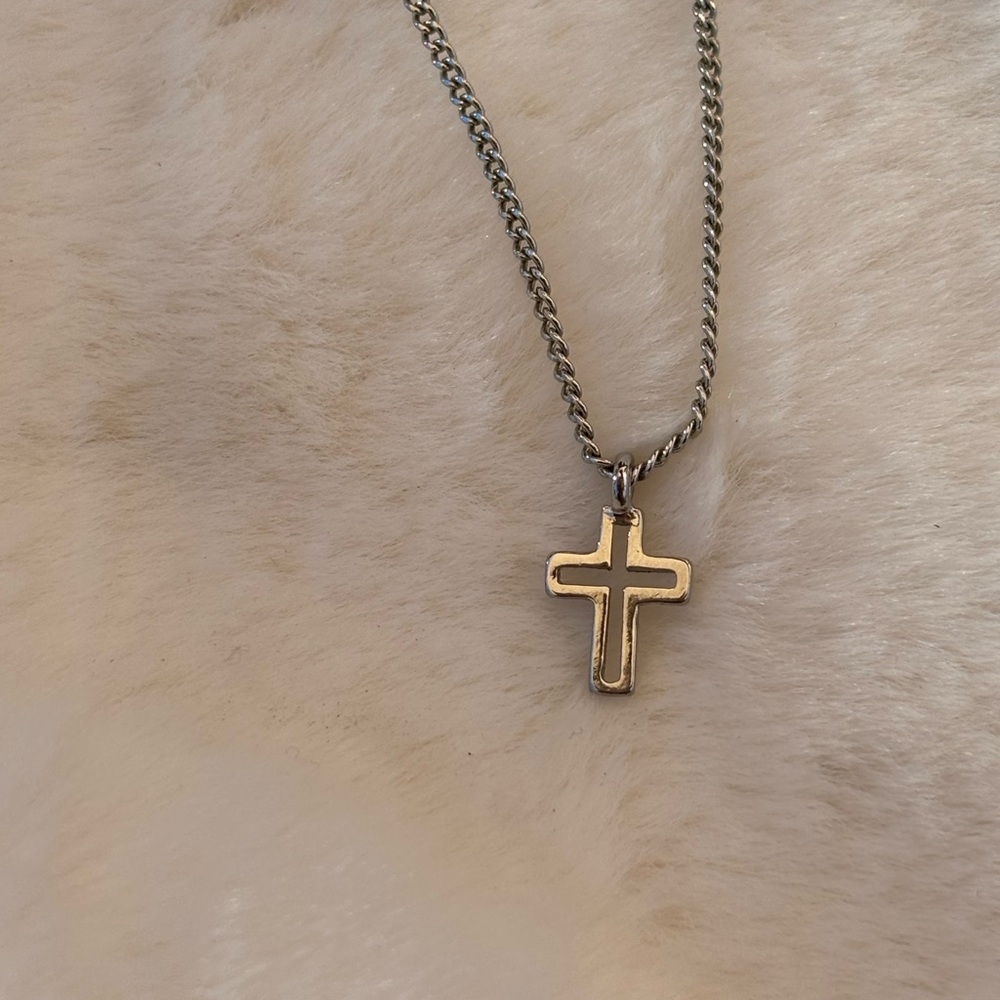 Sterling silver mini Open Cross pendant on sterling silver adjustable chain, new
